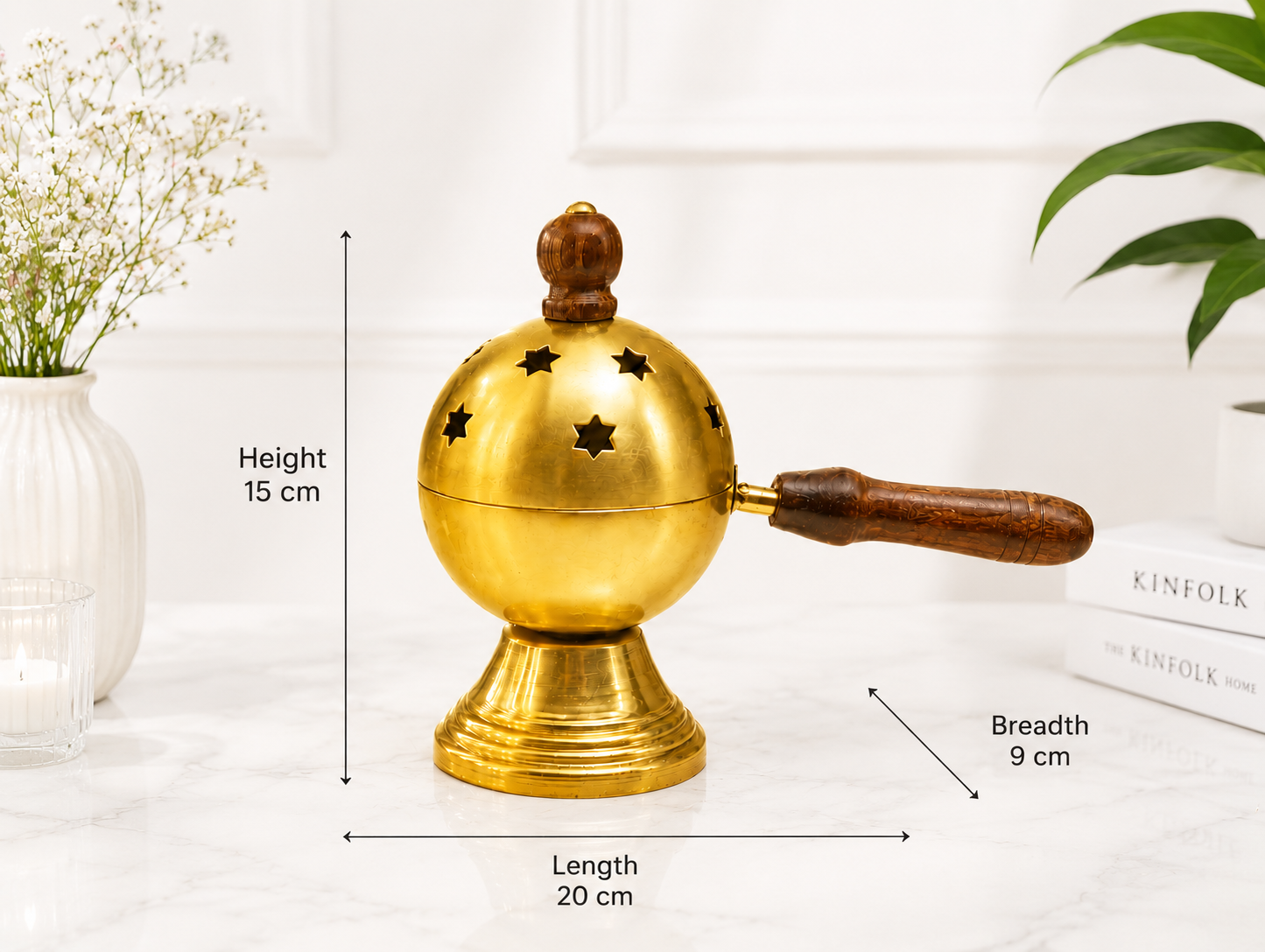 Star Cut Metal Loban Burner with Wooden Handle