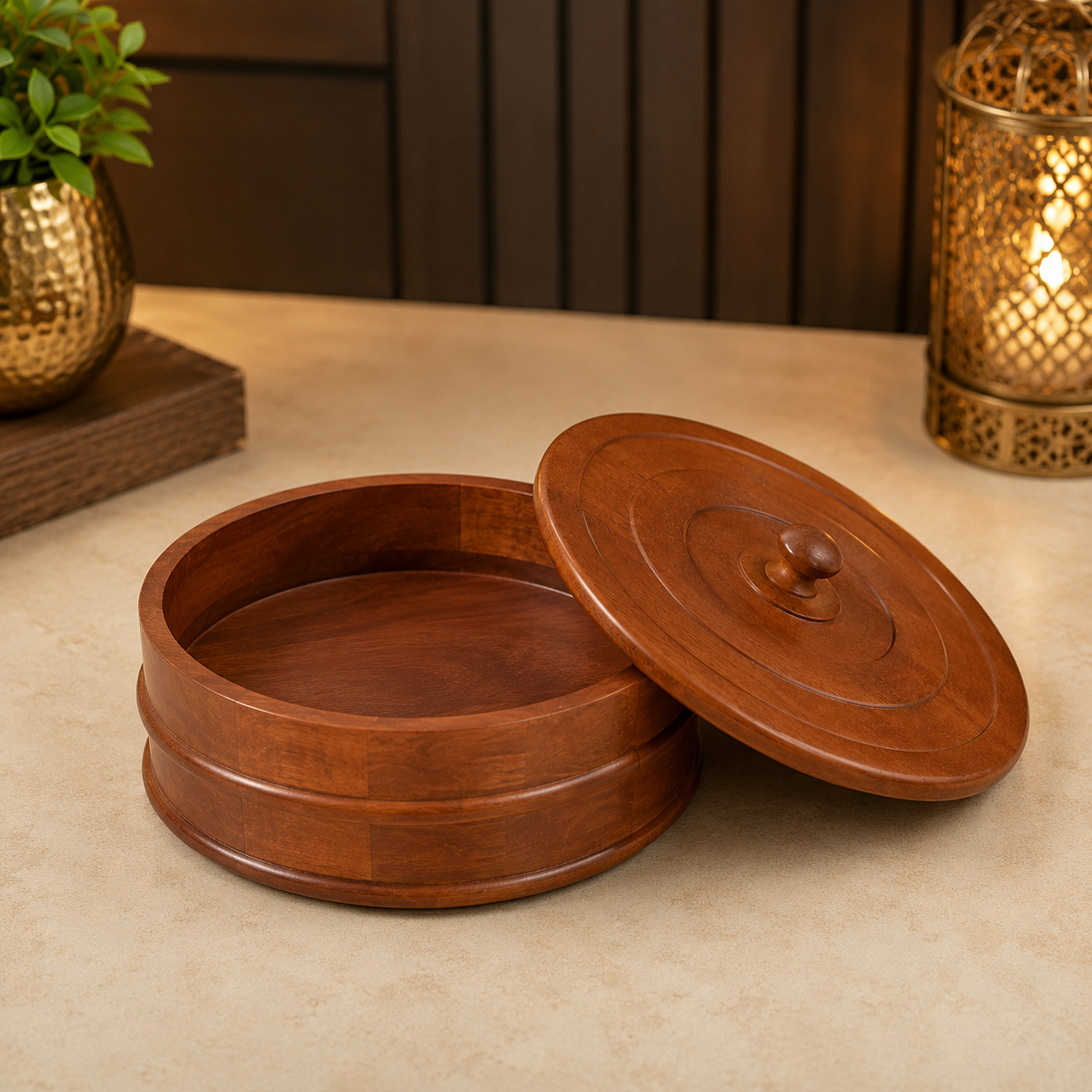 Premium Wooden Roti Box with Lid for Chapati, Paratha and Bread Storage