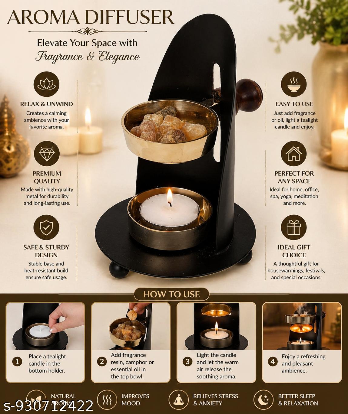 Premium Metal Tealight Holder with Bowl | Elegant Candle Burner for Home Fragrance, Meditation, Pooja Room & Festive Decoration | Modern Decorative Tabletop Accent for Living Room & Diwali Decor