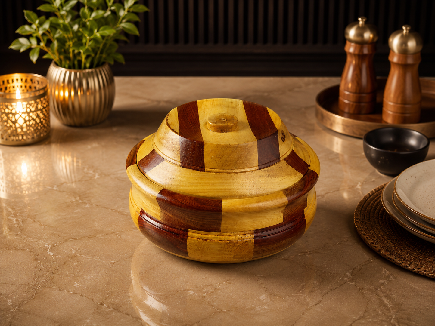 Premium Dual-Tone Wooden Roti Box with Lid for Chapati, Paratha and Bread Storage