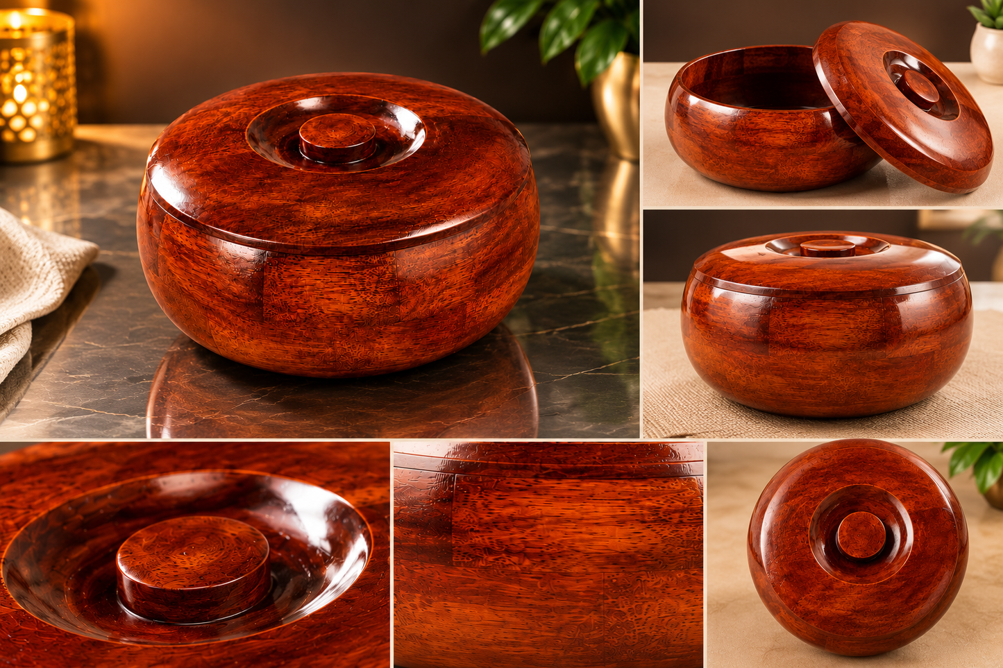 Premium Round Wooden Roti Box with Lid for Chapati, Paratha and Bread Storage