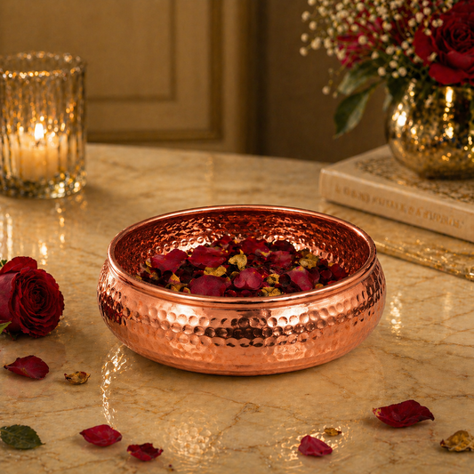 Elegant Copper Finish Metal Bowl for Home Decor | Decorative Centerpiece & Multipurpose Serving Bowl