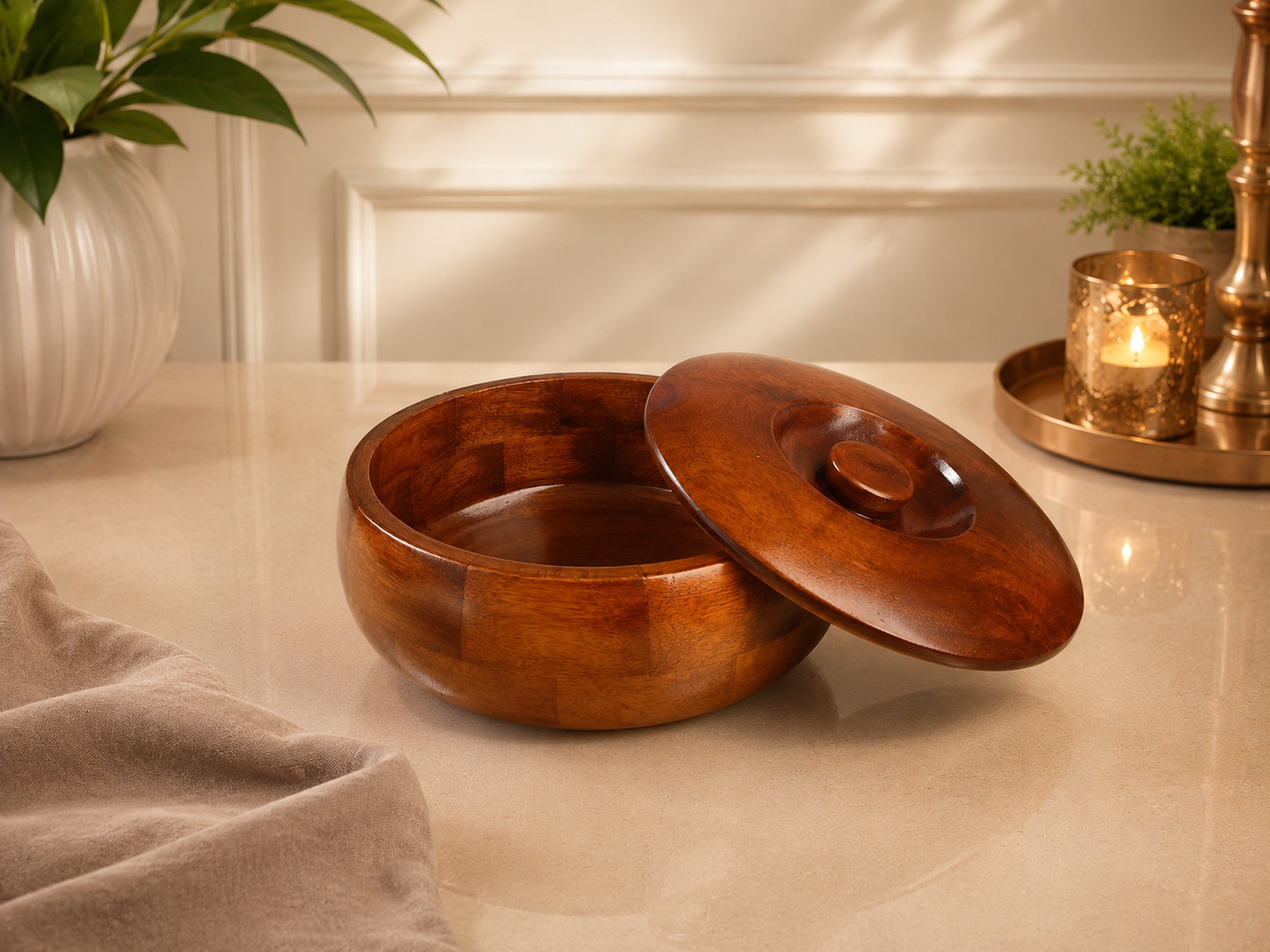 Premium Round Wooden Roti Box with Lid for Chapati, Paratha and Bread Storage