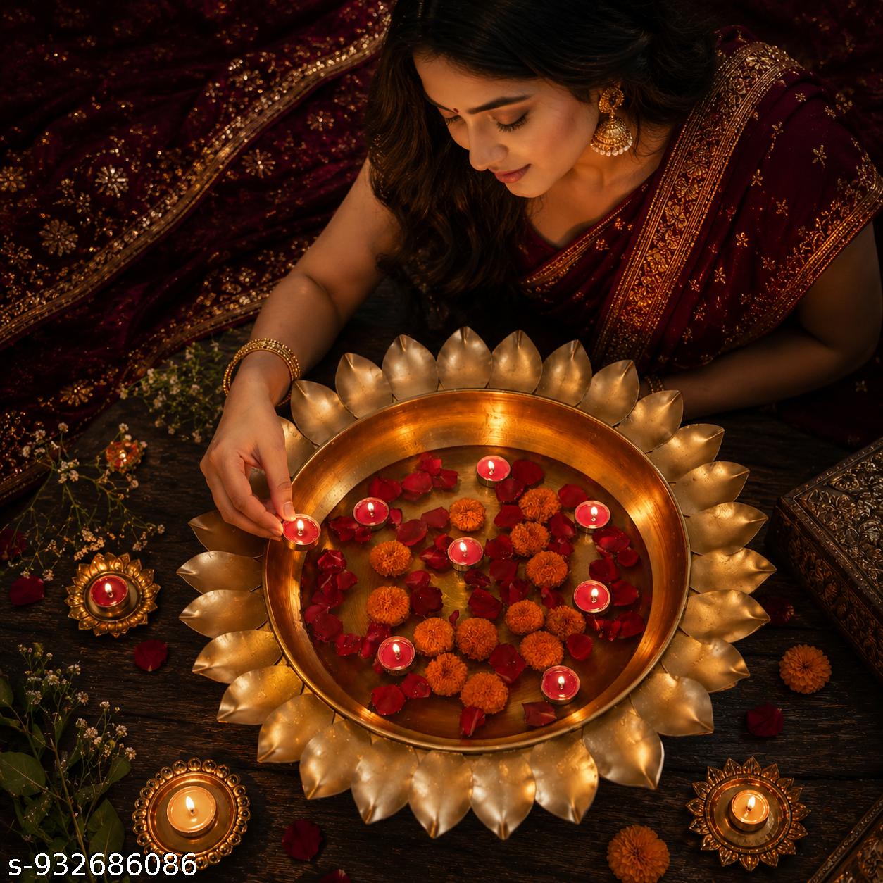 Lotus Metal Urli Bowl for Diwali Decoration | Premium Decorative Floating Flower Bowl for Pooja Room, Wedding Centerpiece, Temple & Festive Home Decor