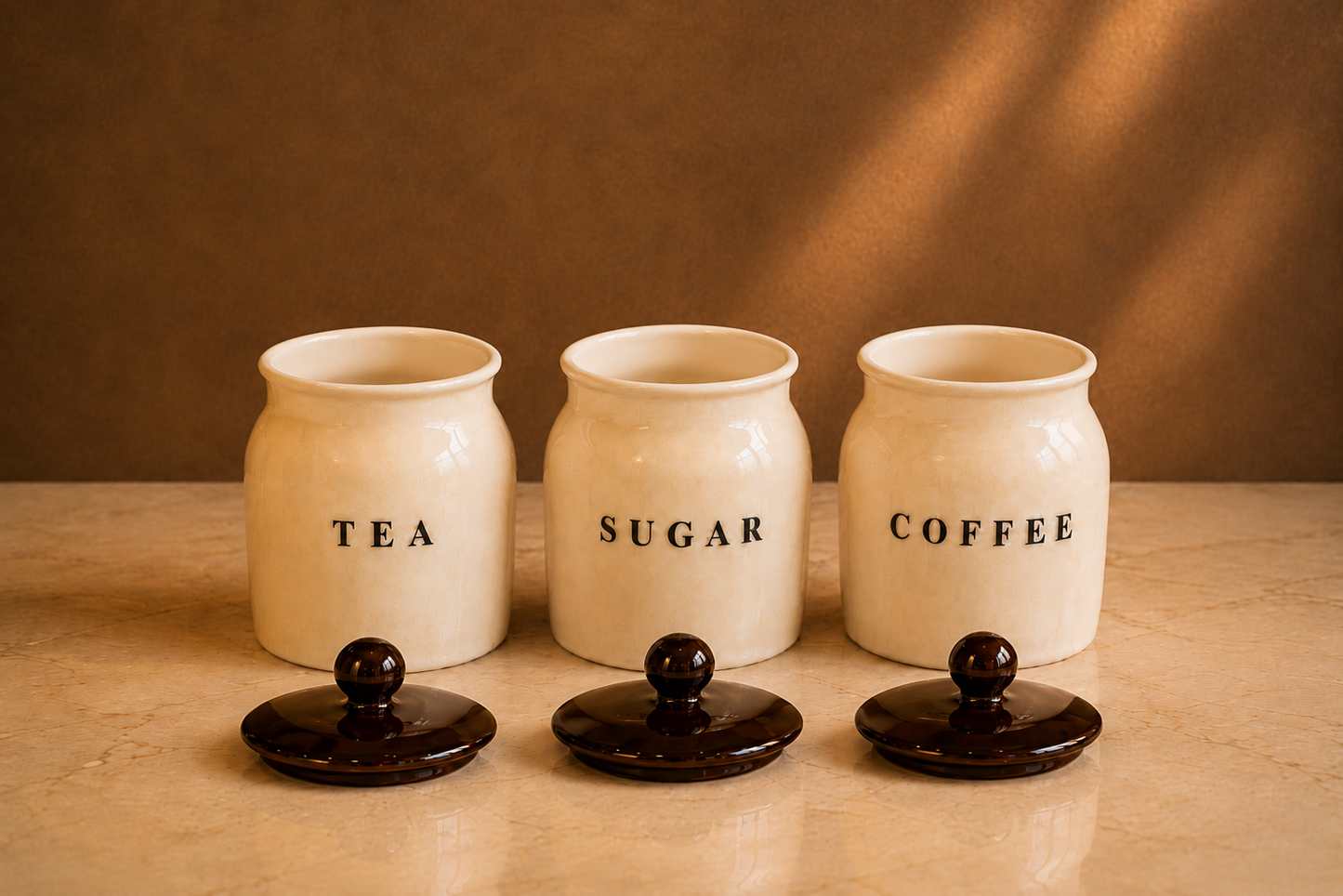 Metal Tea Sugar Coffee Container Set with Black Lids – Premium Kitchen Storage Canisters for Countertop, Pantry & Tea Coffee Station