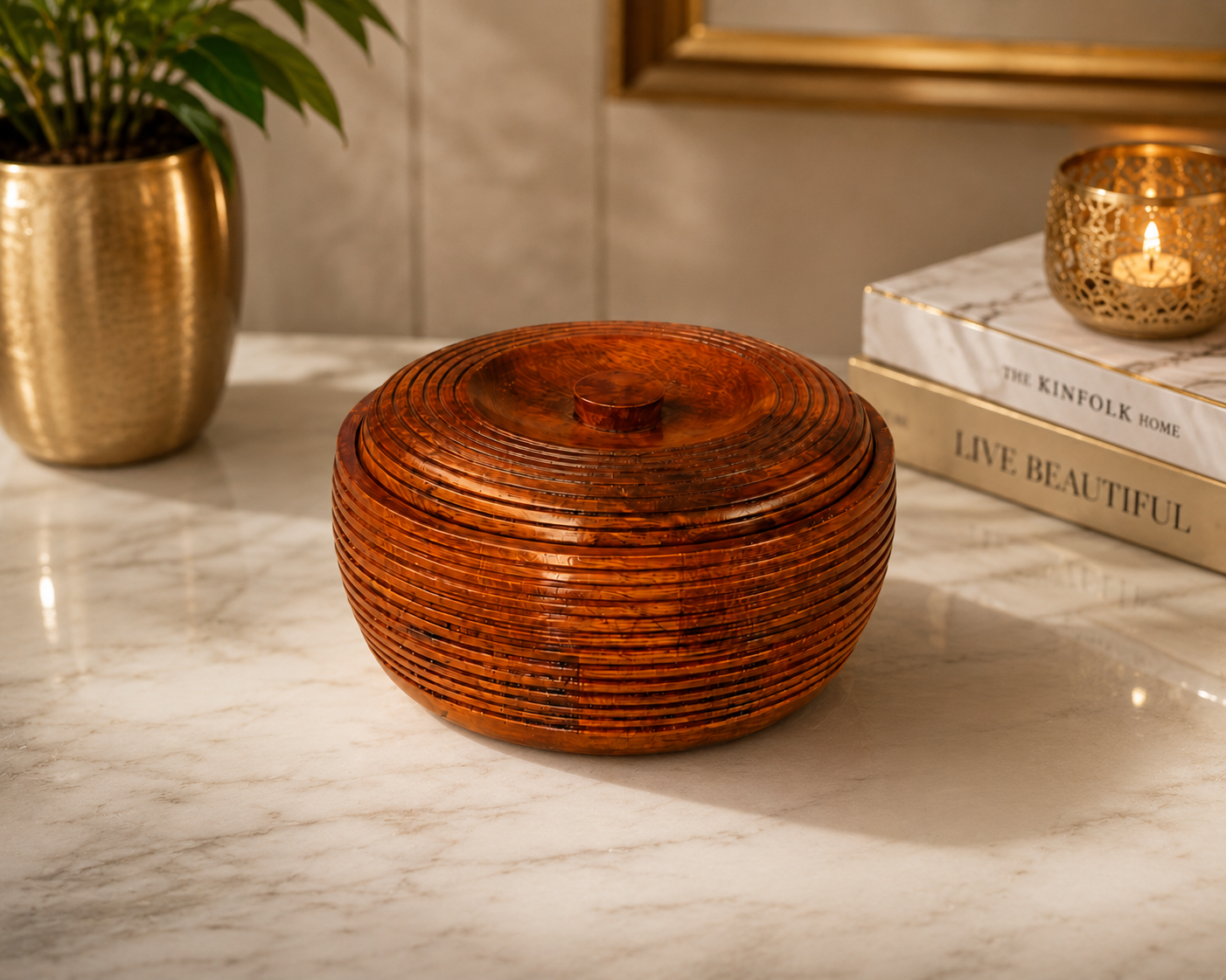 Premium Copper Brown Roti Box with Lid – Round Chapati Storage Container for Kitchen & Dining Table