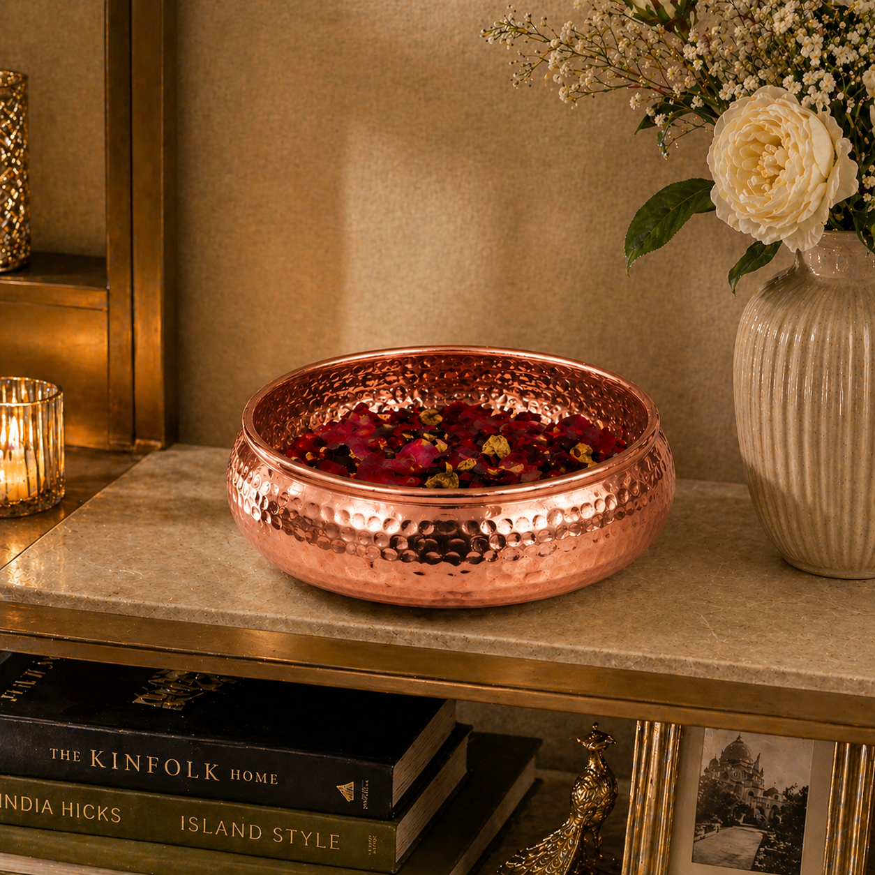 Elegant Copper Finish Metal Bowl for Home Decor | Decorative Centerpiece & Multipurpose Serving Bowl