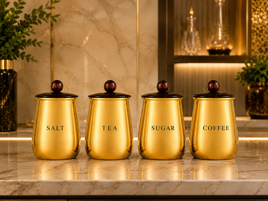 Premium Gold Salt Tea Sugar Coffee Storage Containers with Decorative Lids – Set of 4