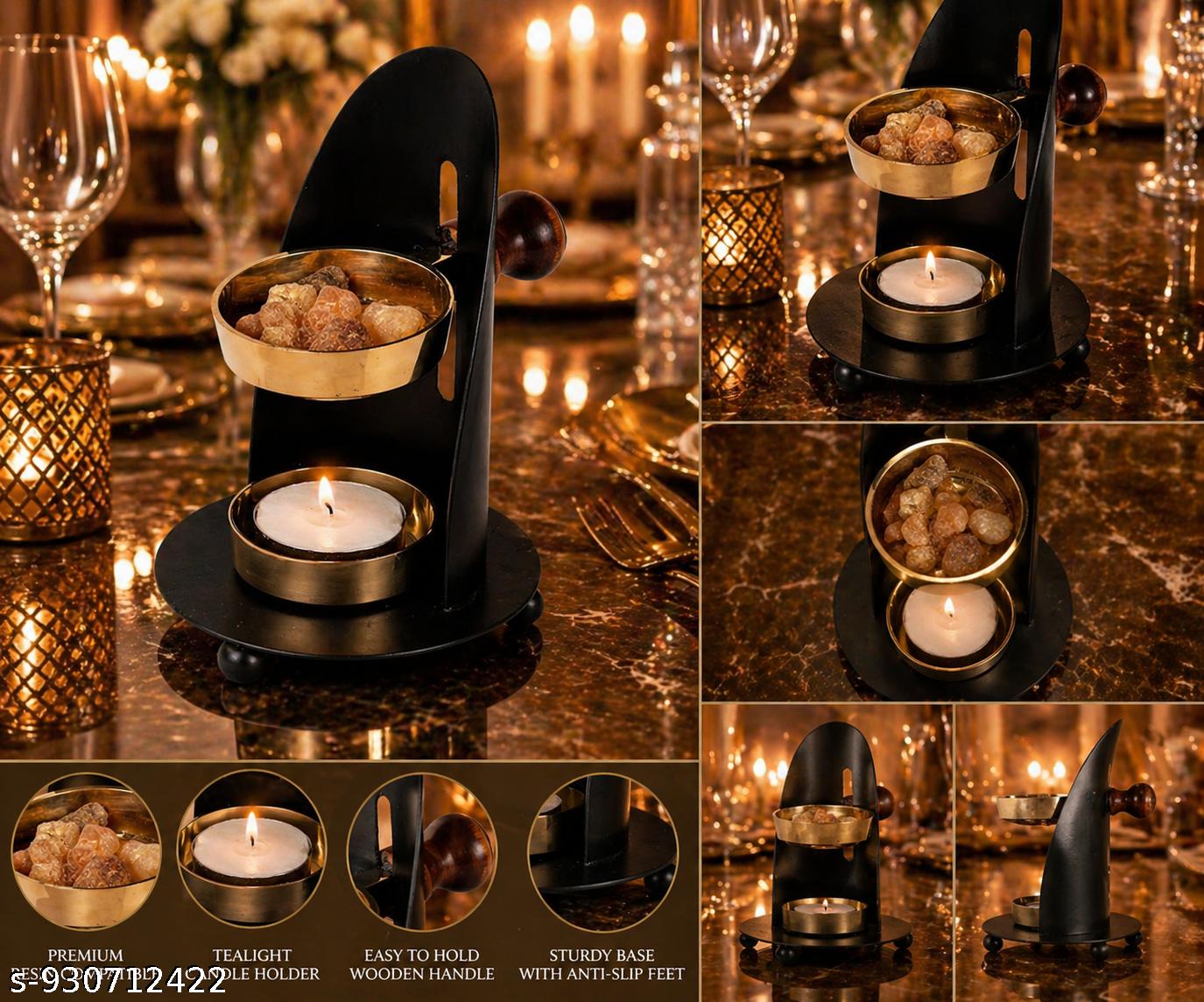 Premium Metal Tealight Holder with Bowl | Elegant Candle Burner for Home Fragrance, Meditation, Pooja Room & Festive Decoration | Modern Decorative Tabletop Accent for Living Room & Diwali Decor
