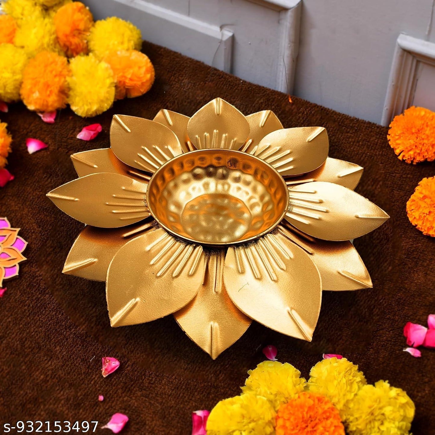Lotus Flower Metal Urli for Diwali Decoration | Decorative Floral Urli Bowl with Floating Flower Design for Pooja Room, Wedding Centerpiece & Luxury Home Decor