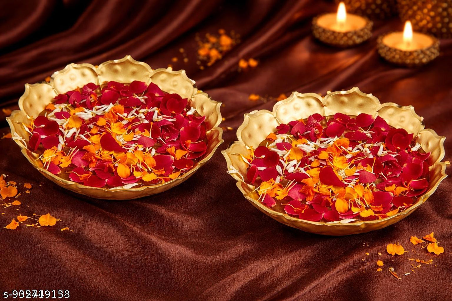 Set of 2 Metal Urli Bowls for Diwali Decoration | Decorative Floral Urli Set with Floating Flower Design for Pooja, Wedding Centerpiece & Luxury Home Decor