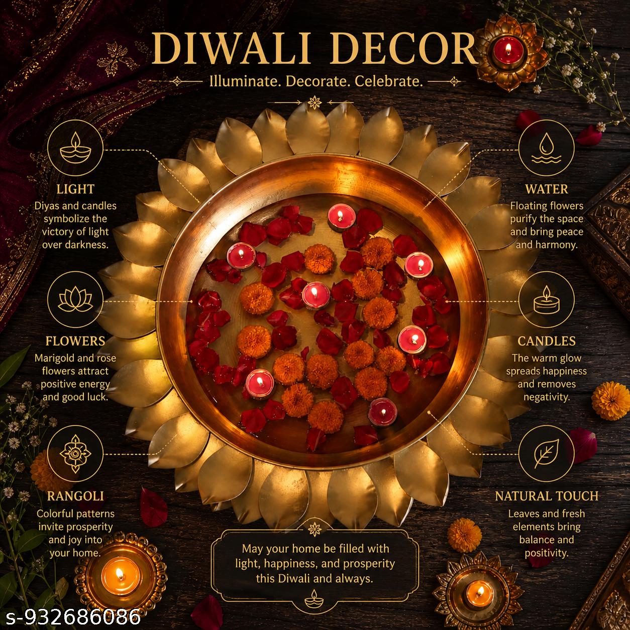 Lotus Metal Urli Bowl for Diwali Decoration | Premium Decorative Floating Flower Bowl for Pooja Room, Wedding Centerpiece, Temple & Festive Home Decor