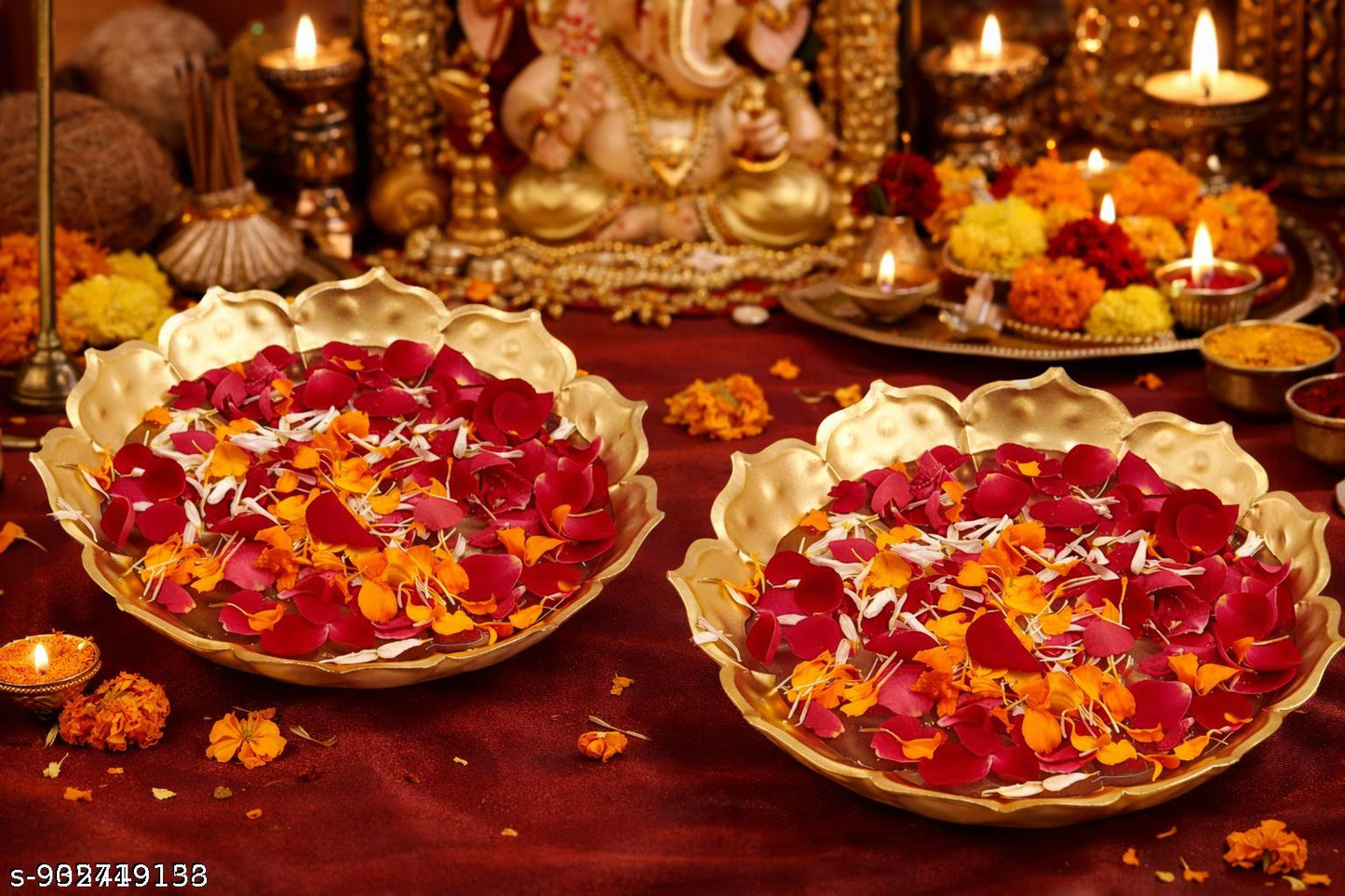 Set of 2 Metal Urli Bowls for Diwali Decoration | Decorative Floral Urli Set with Floating Flower Design for Pooja, Wedding Centerpiece & Luxury Home Decor