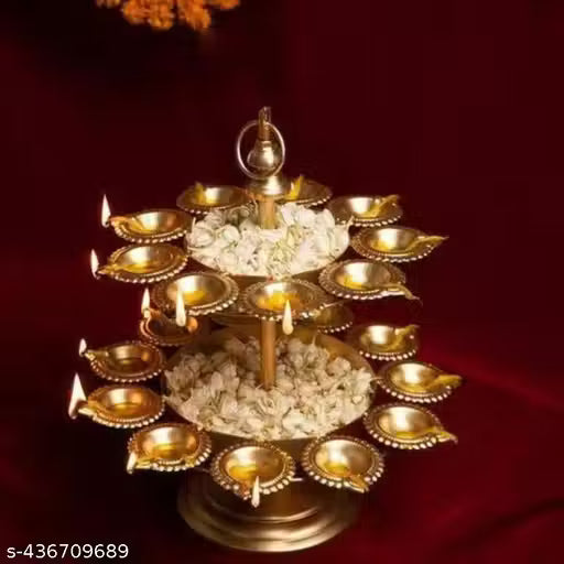 Metal Urli with Multi Diyas – Luxury Two Layer Urli Stand for Diwali, Pooja & Festive Home Decoration, Decorative Metal Urli Centerpiece with Gold Finish for Mandir & Table Decor